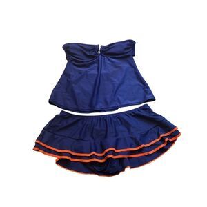 George Navy and orange two piece tankini skirt swimsuit size m
